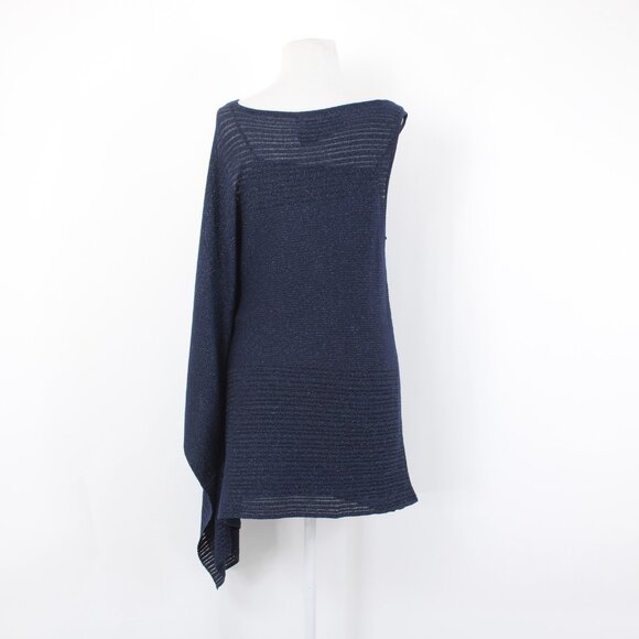 White House Black Market Top Sz S Navy Blue Metallic Draped Lined Rayon Top - Picture 12 of 16